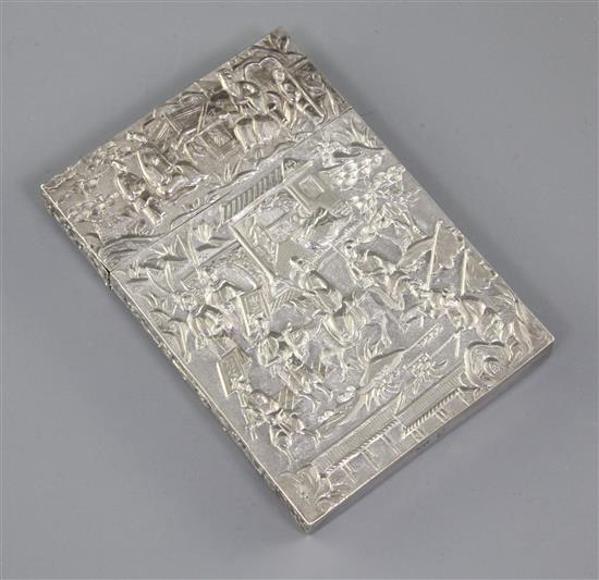 A Chinese export silver card case, 19th century, 10.5cm, small split
